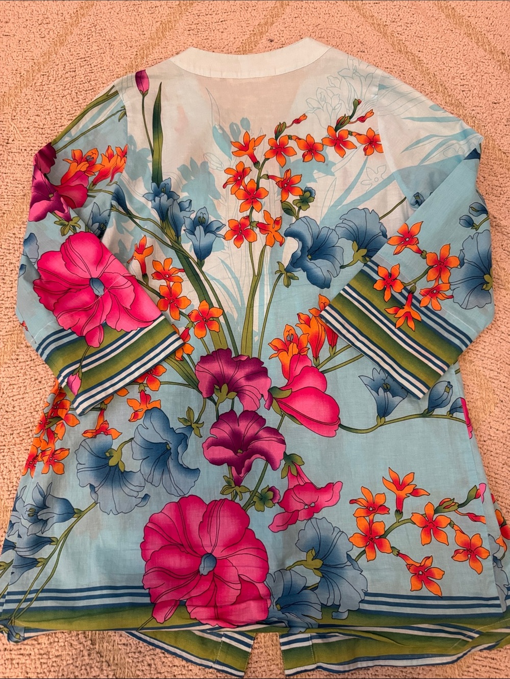 Soft Surroundings PXS Floral Tunic Top Blue 100% Cotton Pintuck Button Front - Picture 4 of 4